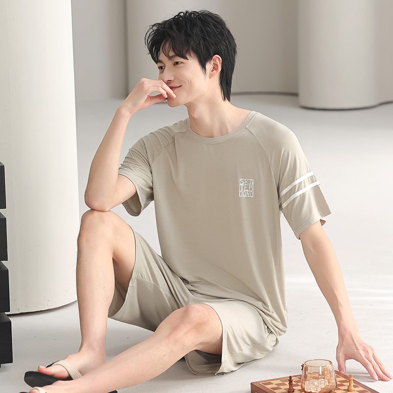 夏季男士加肥加大码短袖睡衣套装家居服冰丝莫代尔棉运动学生韩版