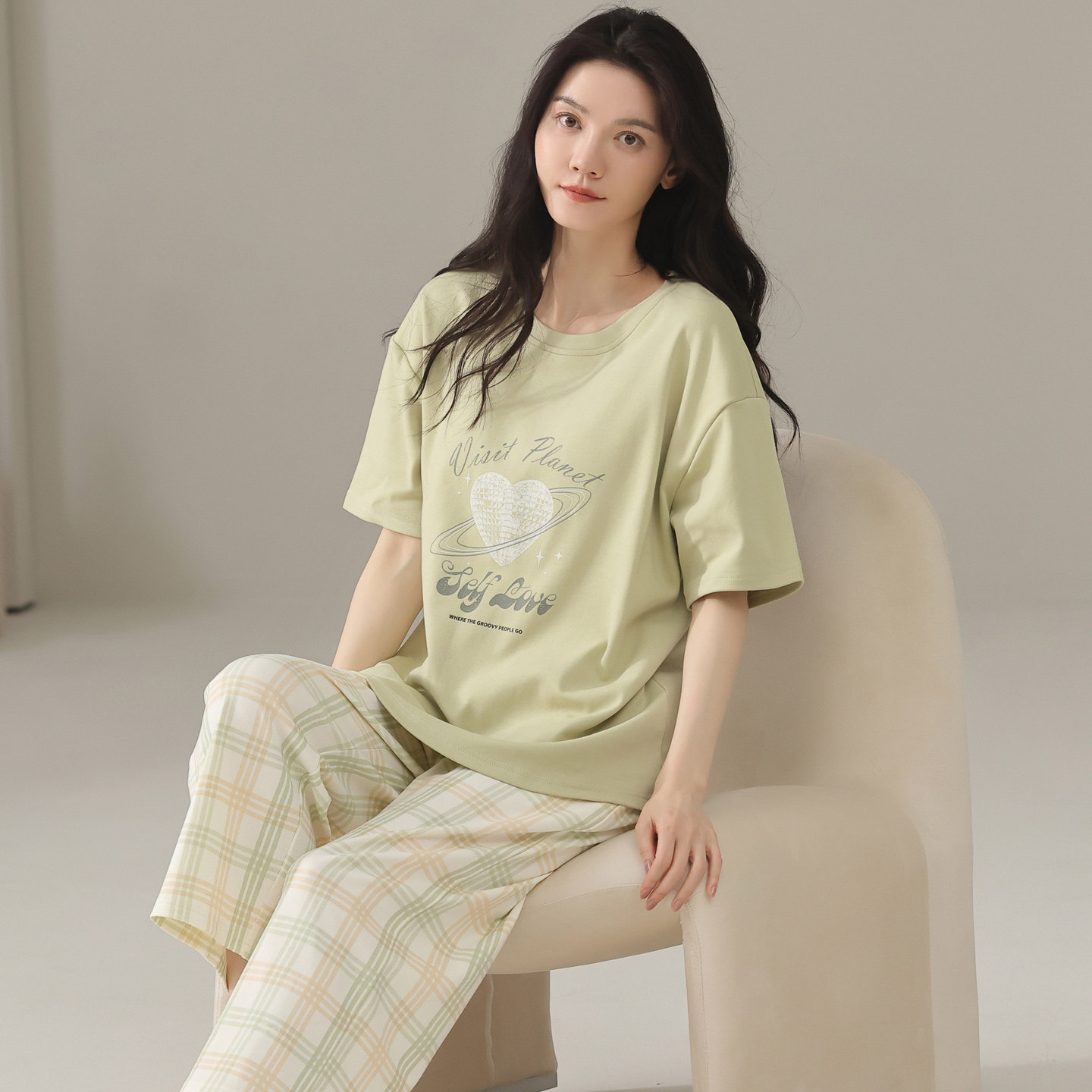 夏女士纯棉套装短袖七分裤家居服
