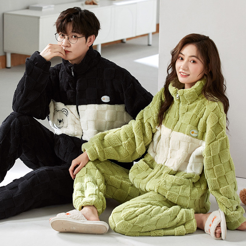珊瑚绒男士睡衣套装法兰绒保暖
