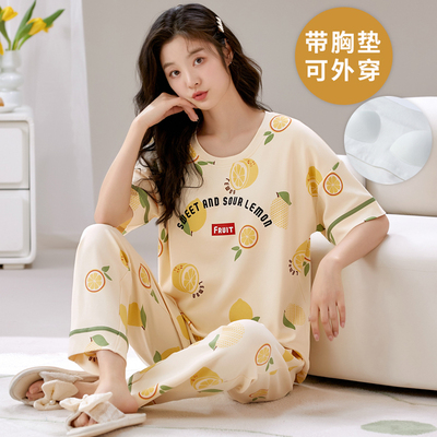 女自带胸垫一体睡衣套装