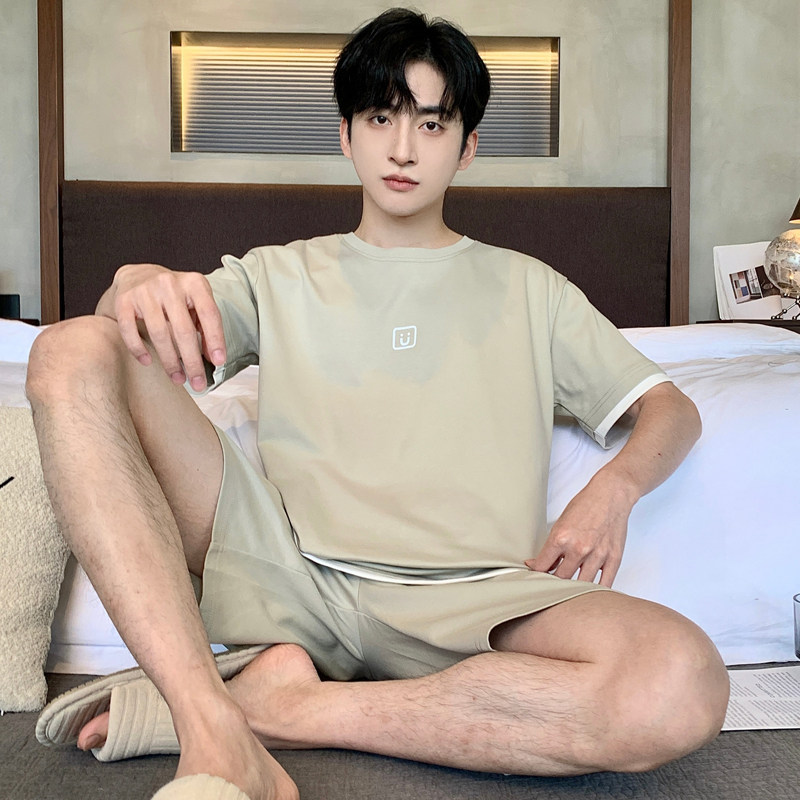 夏季男士100%纯棉短袖短裤家居服