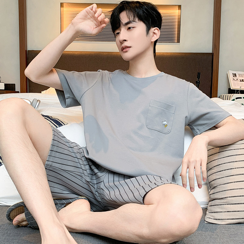 运动短袖夏季家居服休闲薄款青少年男士睡衣套装大码可外穿韩版