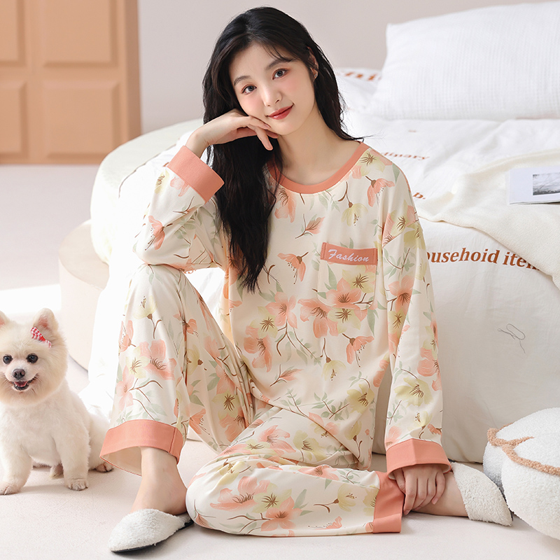 长袖睡衣套装全棉家居服100%纯棉