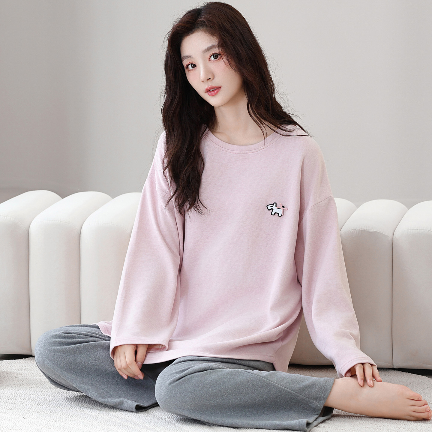 羊毛蚕丝德绒长袖睡衣套装女卡通