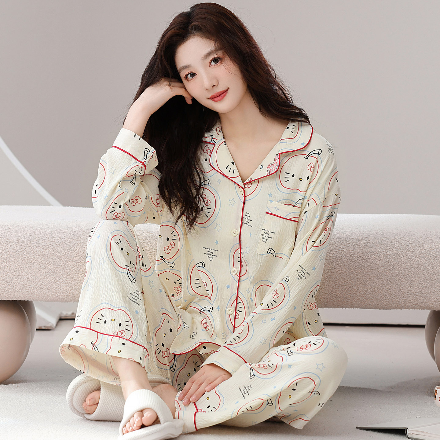 春秋冬季女士云朵开衫睡衣家居服