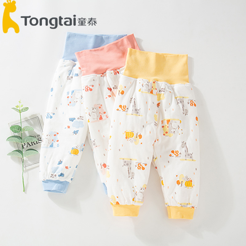 童泰秋季纯棉休闲薄棉高腰裤