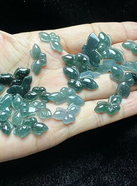 天然翡翠蓝水蝴蝶雕刻件DIY配件