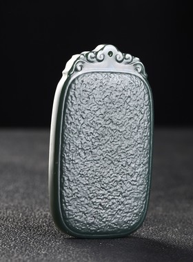 天然和田青玉平安牌项坠轻奢小众复古雕花祥云无事牌玉石吊坠饰品