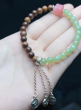 沉香配和田玉手串女款小清新