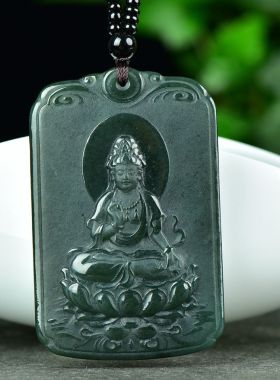 天然和田玉观音菩萨吊坠