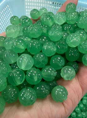 天然东陵玉10MM莲花珠散珠手工串珠配件绿色玉石珠子饰品材料