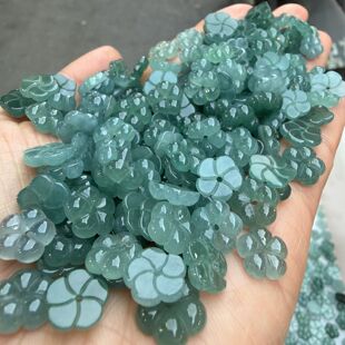 天然翡翠冰种蓝水有钱花DIY饰品配件精致小花玉石元气轻活风配饰