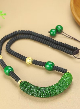 新中式禅意翠绿镂空编织毛衣链