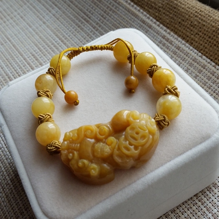 Yellow Jade Pixiu Bracelet Birthday Gift for Peace and Protection in the Year of Birth, Yellow Jade Loose Beads for Men and Women, Couple Style Jade Bracelet Accessories