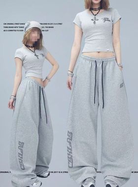 美式街舞潮牌跳爵士舞嘻哈hiphop运动长裤宽松抽绳两穿休闲卫裤女