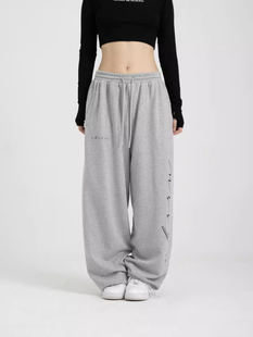 潮 宽松休闲jazz嘻哈hiphop跳舞裤 ukee灰色简约印花春夏运动裤 卫裤