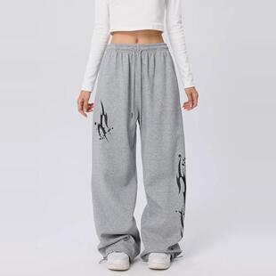YBKZ街舞潮牌美式hiphop复古印花运动裤女宽松嘻哈爵士舞裤子卫裤