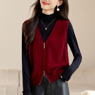 针织马甲女2025新款秋冬红色毛衣背心坎肩春秋季针织上衣马夹外穿