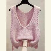 2025韩系chic复古软糯慵懒风针织衫 高级感粉色v领马甲背心毛衣女