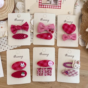 玫红色系儿童可爱蝴蝶结小兔樱桃爱心碎发刘海边夹女童宝宝发卡新