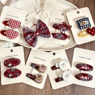 niannian儿童韩系可爱小熊爱心碎发边夹女童BB夹宝宝蝴蝶结发饰新