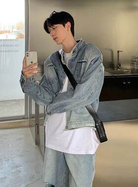 毛边立领水洗渐变牛仔外套