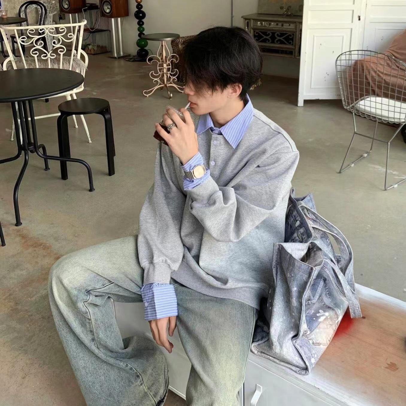 潮牌直筒显瘦百搭修身微喇裤弯刀