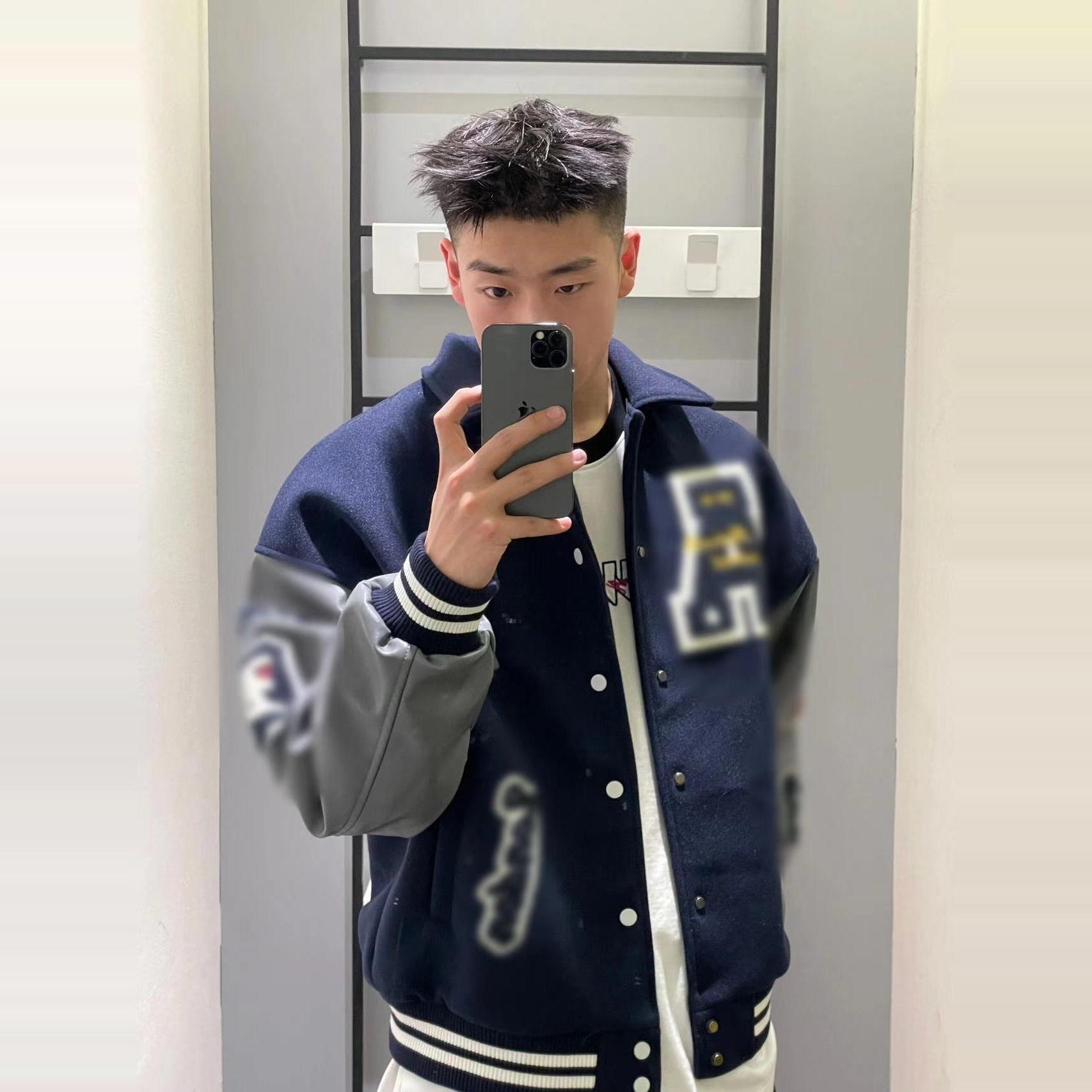 2024新款藏蓝色短款棒球服男春秋美式复古情侣夹克高级感刺绣外套