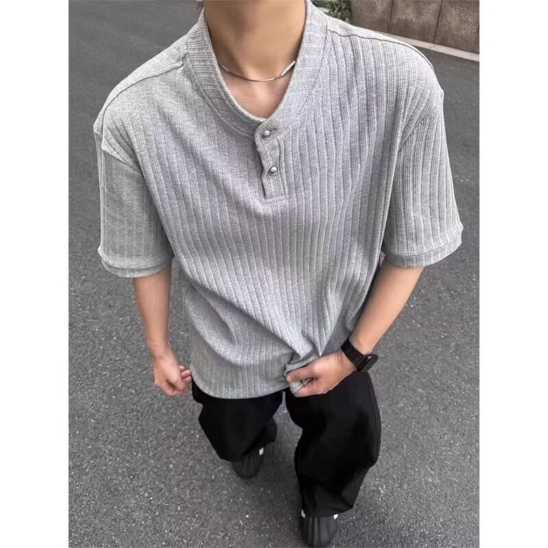 老钱风cleanfit肌理感短袖男款夏季美式复古boxy亨利领针织POLO衫