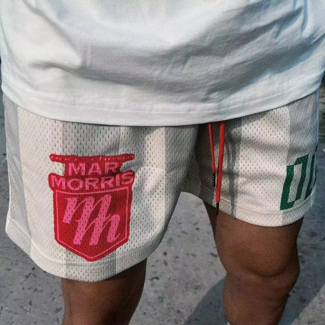 美式拼色条纹短裤男夏季网眼