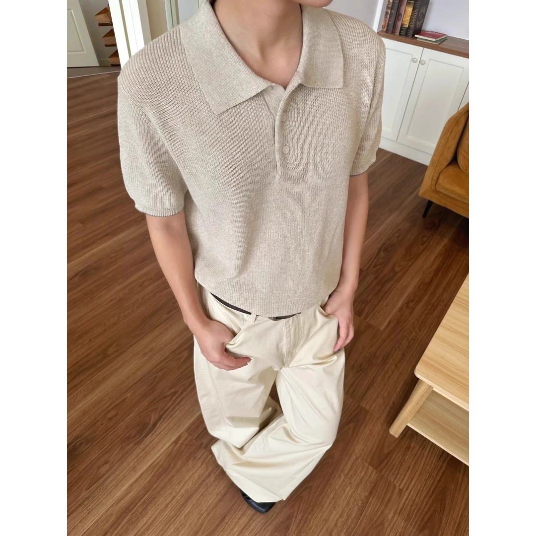 老钱风针织polo衫短袖男款夏季螺纹下摆翻领t恤高级感痞帅半袖