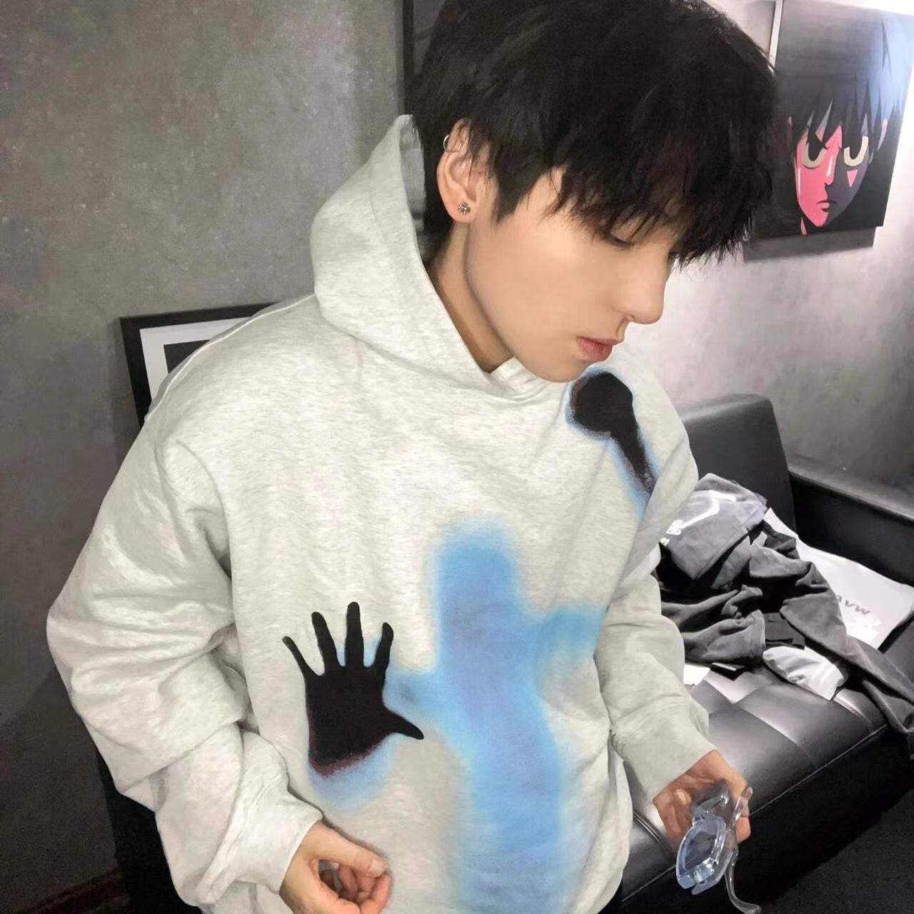欧美重磅人像印花连帽卫衣男秋冬高级感潮流宽松情侣加绒加厚外套
