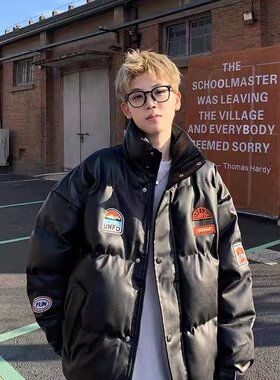 PU皮赛车棉服冬季美式高街