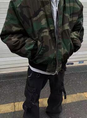 美式迷彩两面双穿bomber飞行员夹克棉服男加厚保暖冬季棒球服棉衣