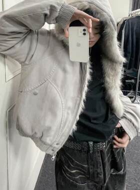 毛领座山雕棉衣外套冬季加厚