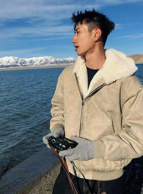 美式仿貂毛大理石座山雕连帽棉衣男女cleanfit冬季加厚情侣外套潮