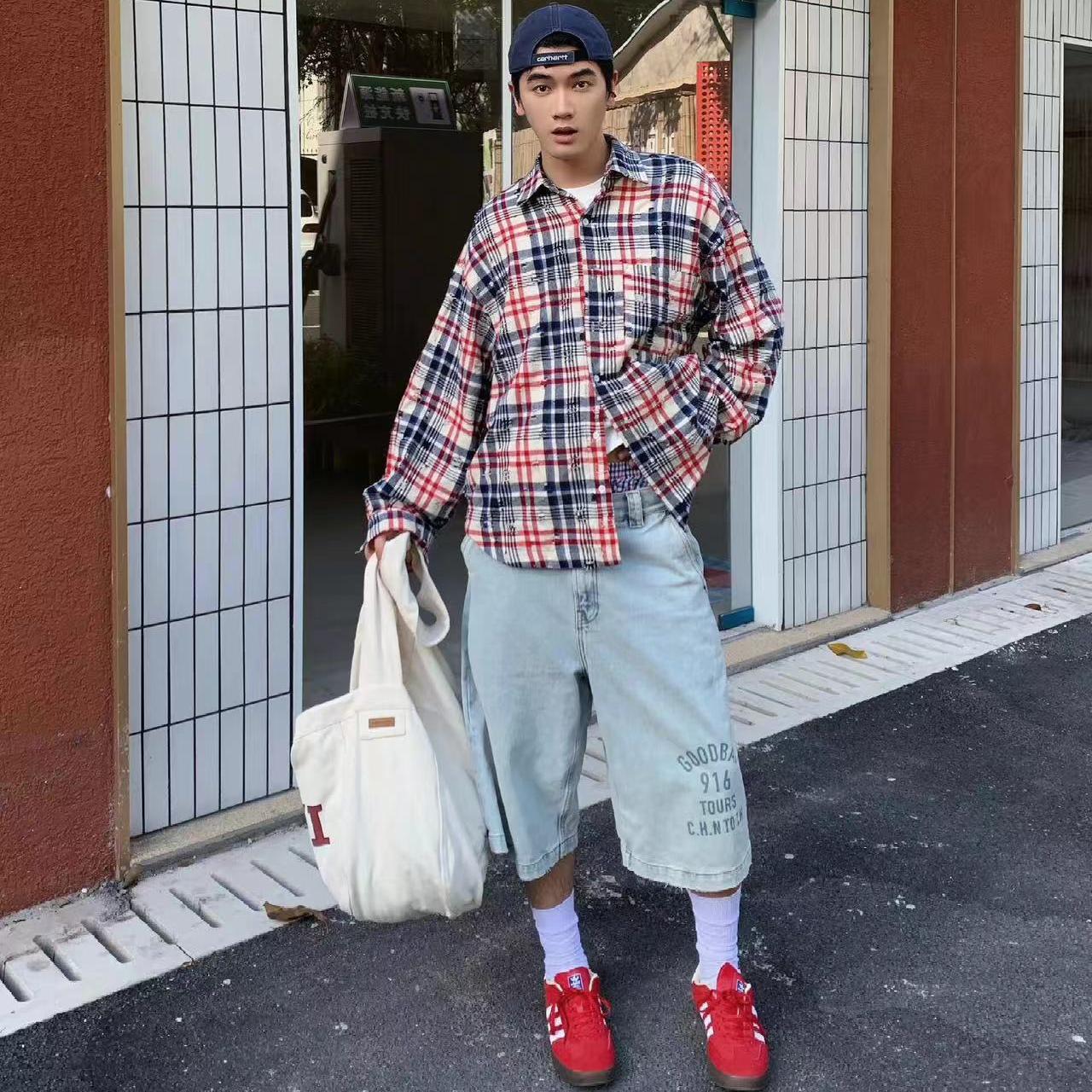 衬衫格子春秋设计感破洞休闲长袖