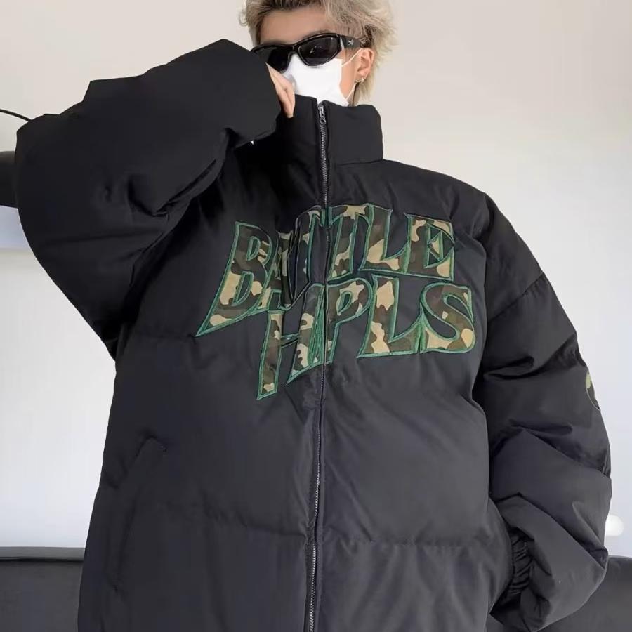 冬季保暖棉衣男高街美式hiphop面包服青少年新款立领刺绣棉服外套