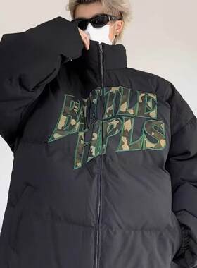 冬季保暖棉衣男高街美式hiphop面包服青少年新款立领刺绣棉服外套