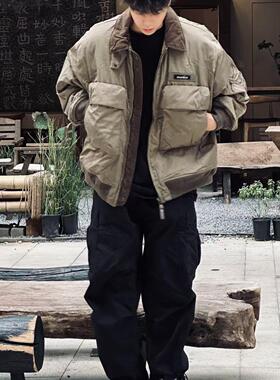 美式复古飞行员翻领棒球棉服男女春秋季情侣棉衣军绿工装外套潮