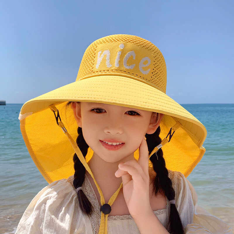 儿童防晒帽夏天男孩出游防紫外线遮阳帽女孩户外太阳帽大檐披肩帽