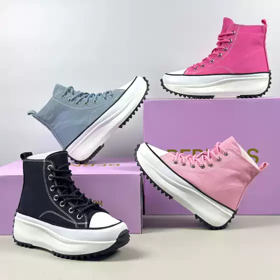 High-Top Canvas Women's Shoes for Export to the Usa, Thick-Soled, Height-Increasing, Lightweight, 2025 New Versatile Platform Sneakers