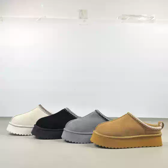 Foreign Trade Export European and American Style Closed-Toe Slippers, Winter Fleece-Lined Thick-Soled Snow Boots, Non-Slip Furry Half-Slippers for Outdoor Wear