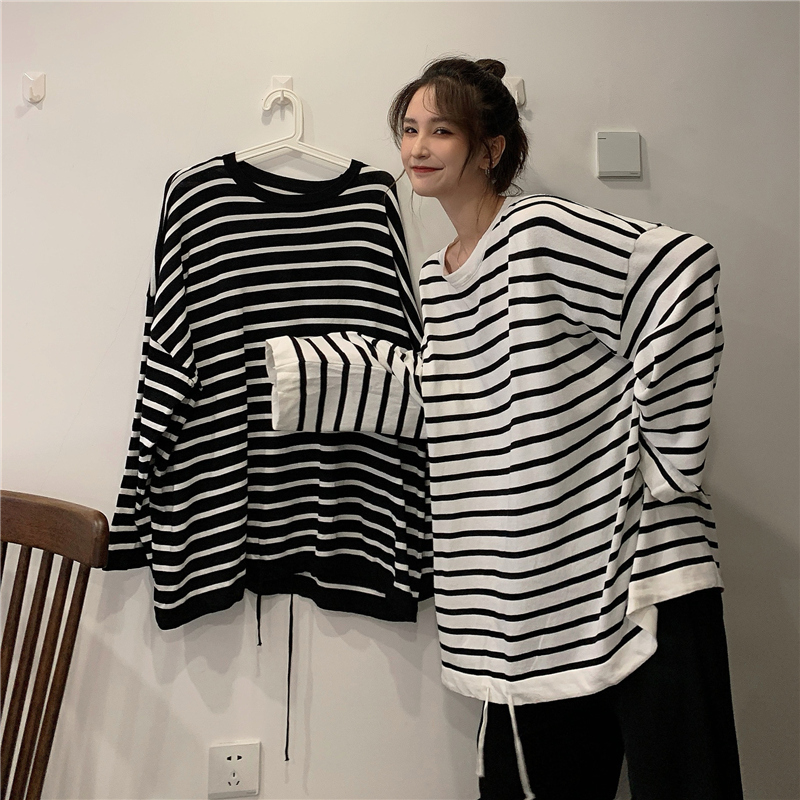 Real shot Harajuku BF style lazy loose stripe long sleeve sweater