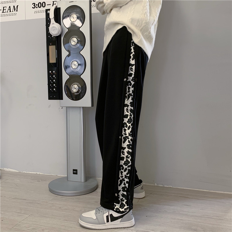 Women's casual sports pants with grey stitching Leopard Print