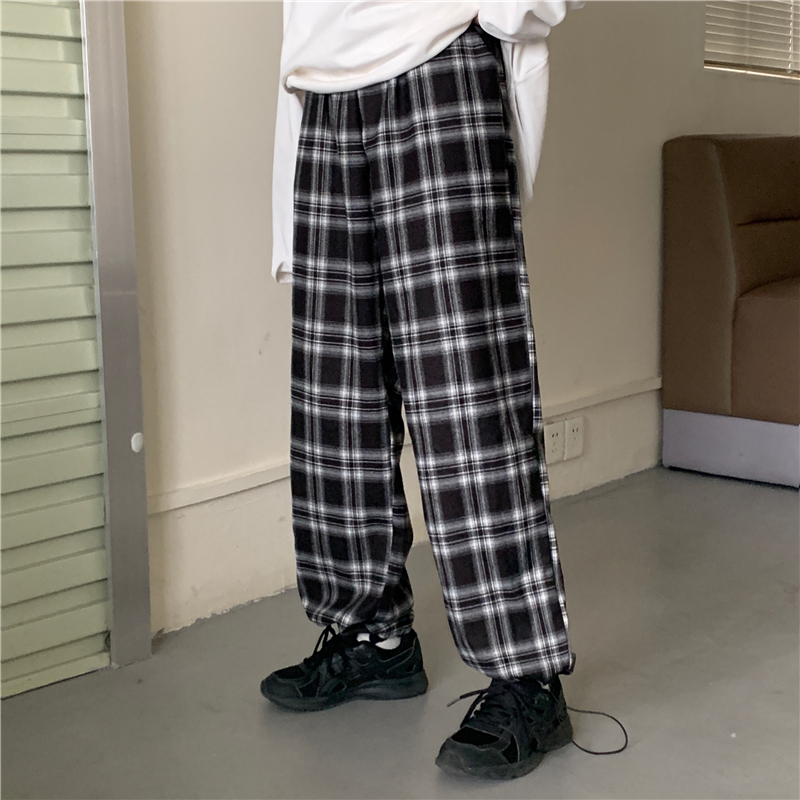Real shot wide leg loose falling feeling Plaid casual pants Harajuku pants female