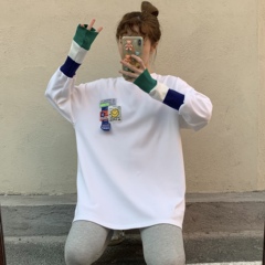 Real shooting autumn and winter ins brushed loose medium length thickened long sleeve T-shirt