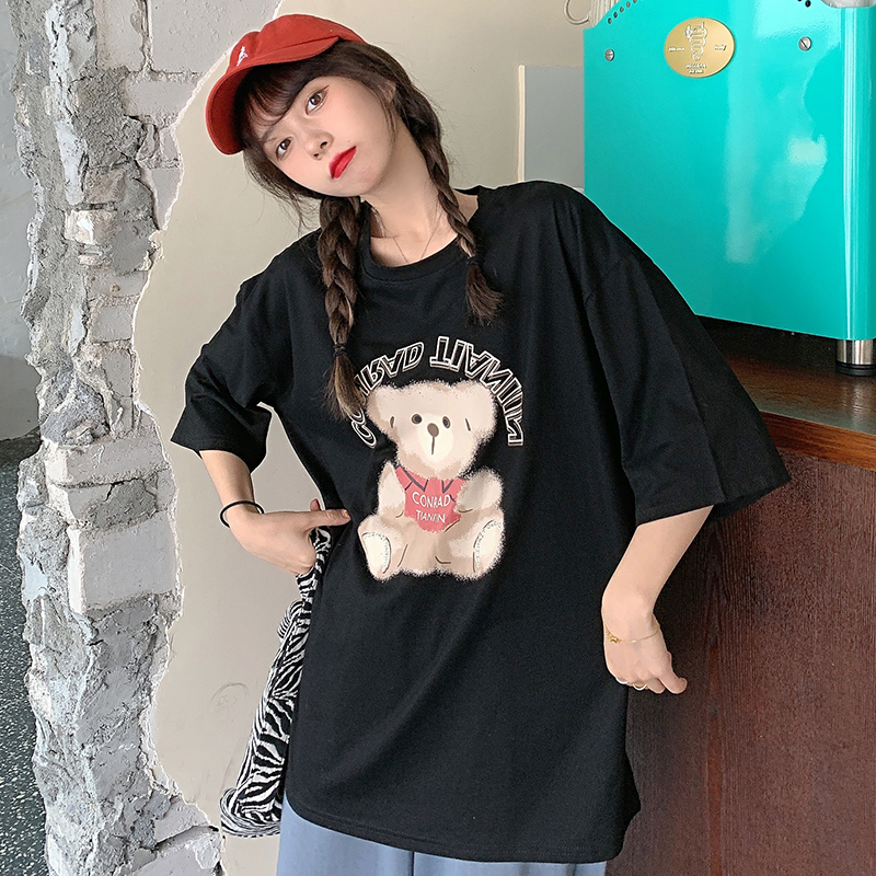 Real shot bear print short sleeve T-shirt