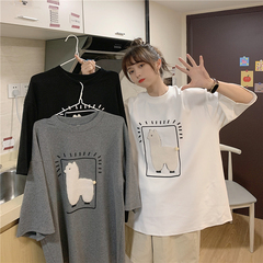 Real shot short sleeve t-shirt female loose Korean version lovely Alpaca top fashion net red