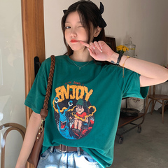 Real summer new Korean loose and thin cartoon printed short sleeve T-shirt